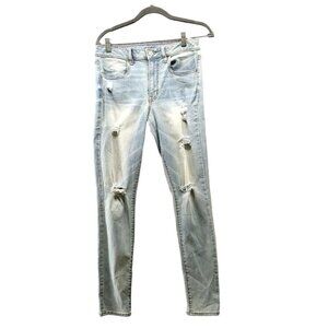 American Eagle Hi-Rise Jegging Super Stretch Womens Size 6 Distressed Light Wash